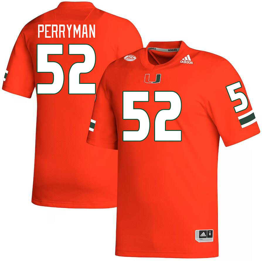 #52 Denzel Perryman Miami Hurricanes Jerseys Football Stitched-Orange